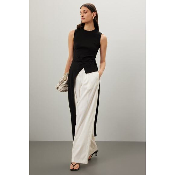 LVIR Wool Two-Tucked Trousers Pants White Pleated High Rise Wide Leg Sz M - Picture 2 of 12